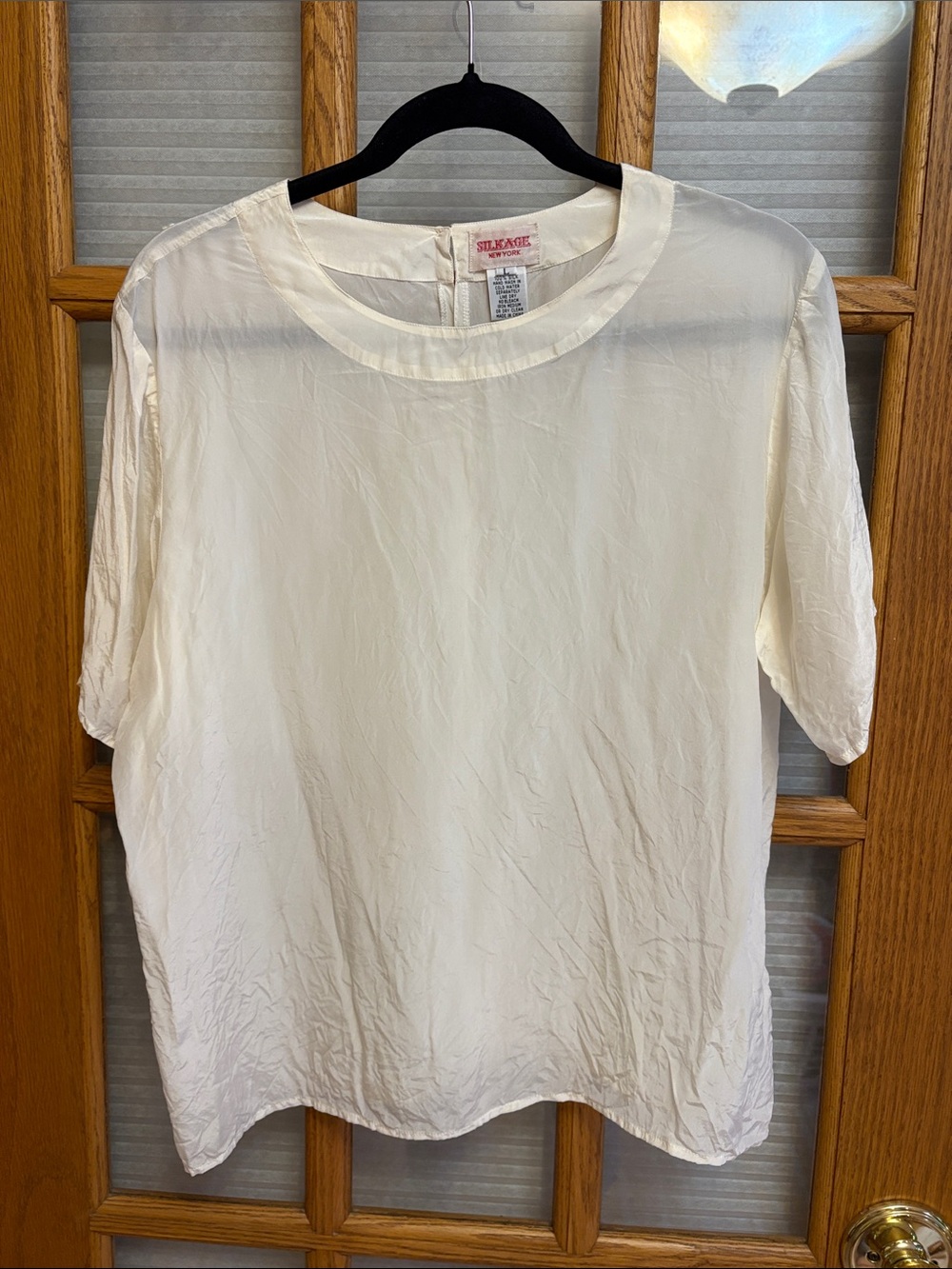 EUC 100% Silk Short-Sleeve Blouse in Cream